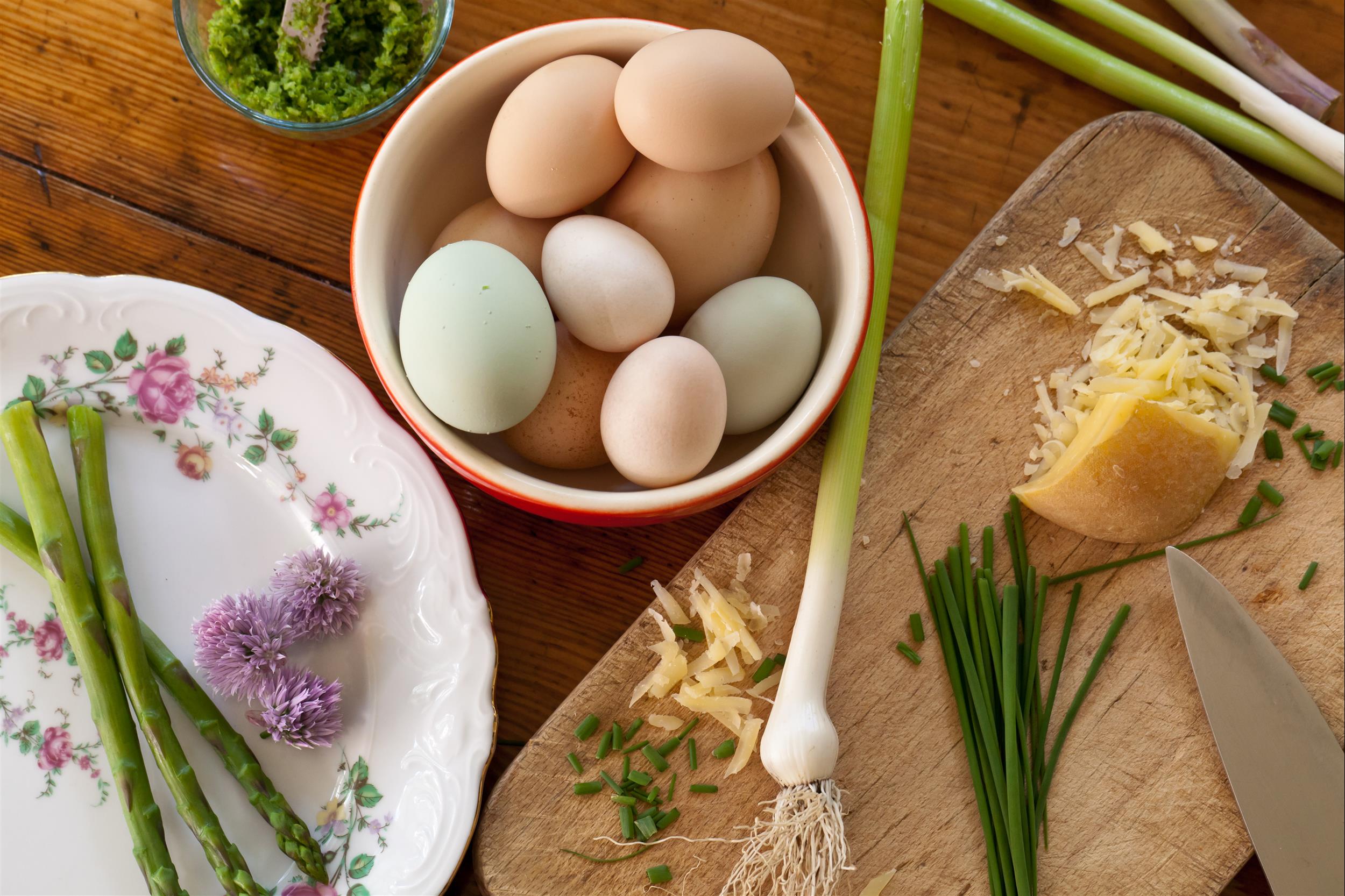 Eggs in bowl plate with scallion